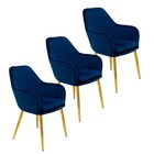 Kit 3 Cadeiras Poltrona Lines Base Dourada Recepção Sala Deco