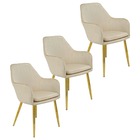 Kit 3 Cadeiras Poltrona Lines Base Dourada Recepção Sala Deco