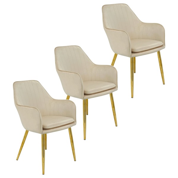 Kit 3 Cadeiras Poltrona Lines Base Dourada Recepção Sala Deco