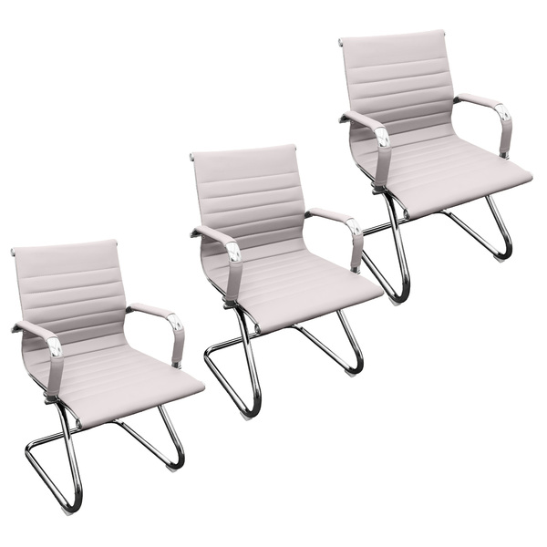 Kit 3 Cadeiras Presidente Esteirinha Baixa Com Base Fixa Preto