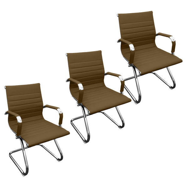 Kit 3 Cadeiras Presidente Esteirinha Baixa Com Base Fixa Preto