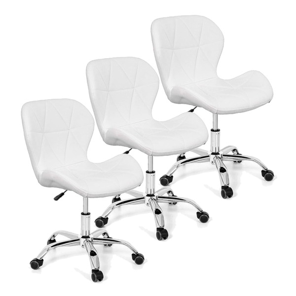 Kit 3 Cadeiras Slim Office Estofada Base Giratória Cromada -