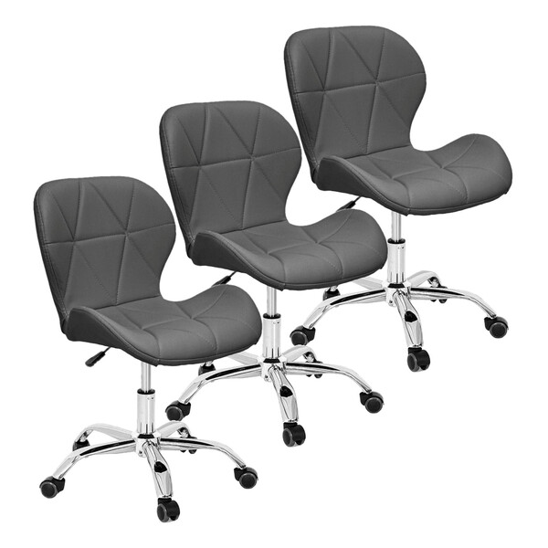 Kit 3 Cadeiras Slim Office Estofada Base Giratória Cromada -
