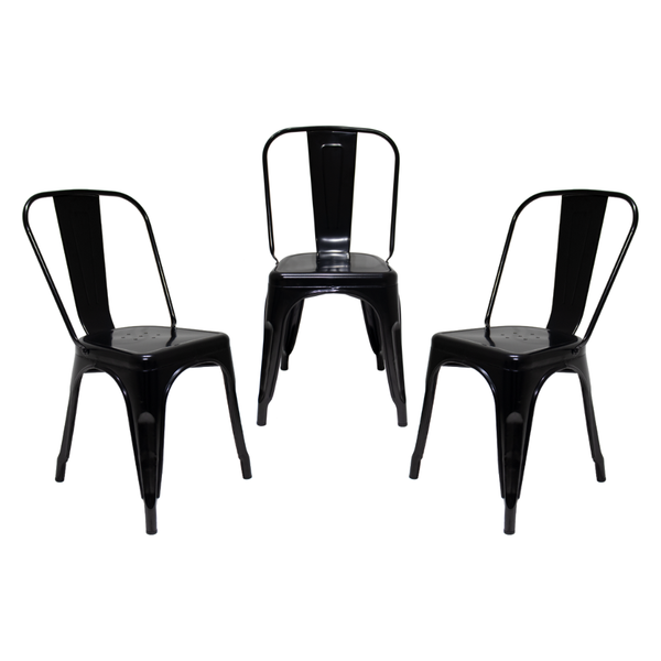 Kit 3 Cadeiras Tolix Iron Industrial Preta Para Cozinha
