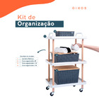 Kit 3 Caixa Organizadora Cinza E Carrinho Multiuso - Oikos So