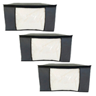 Kit 3 Caixas G Organizadoras Anti Mofo Tnt Cinza Visor Pvc