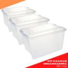 Kit 3 Caixas Organizadora Branco Transparente Plasvale 50 Lit