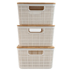 Kit 3 Caixas Organizadoras 4 Litros Brancas C/ Tampa Bambu -