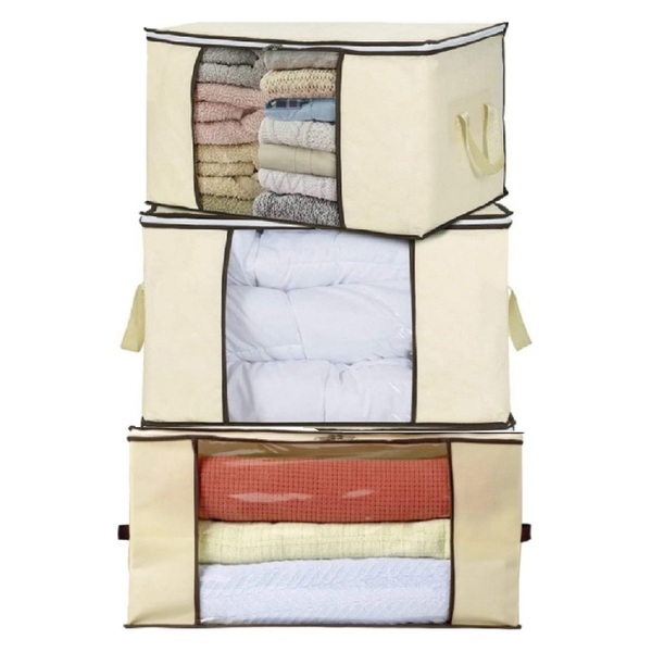 Kit 3 Caixas Organizadoras 60x45x30 Bege Marfim P/ Roupas