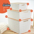 Kit 3 Caixas Organizadoras Branca C/ Tampa Bambu - P, M e G