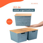 Kit 3 Caixas Organizadoras C/ Tampa De Bambu 18l Azul– Oikos