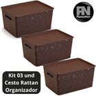 Kit 3 Caixas Organizadoras C/ Tampa Grande 15 Lt Rattan Café