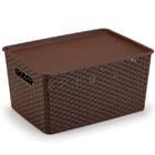 Kit 3 Caixas Organizadoras C/ Tampa Grande 15 Lt Rattan Café