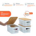 Kit 3 Caixas Organizadoras Com Tampa De Bambu Poá 3,5l Branco