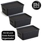 Kit 3 Caixas Organizadoras Com Tampa Média 4 5 Litros Rattan