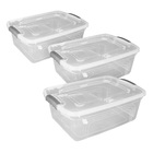Kit 3 Caixas Organizadoras de Plástico Tranparente 20L 18x47,9x33,6cm São Bernardo