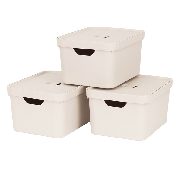 Kit 3 Caixas Organizadoras Plástico Bege 32L 24,5x36x46 32L Nordi OU