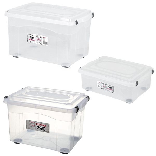Kit 3 Caixas Organizadoras Plástico Transparente 42L 56L e 72L Top Stock Sanremo