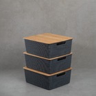 Kit 3 Caixas Organizadoras Tampa De Bambu 12l Cinza - Oikos U