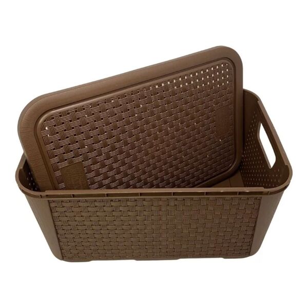 Kit 3 Caixas Organizadoras Tampa Rattan Retangular Plasnew -