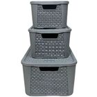 Kit 3 Caixas Organizadoras Tampa Rattan Retangular Plasnew -