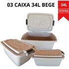 Kit 3 Caixas Plástica 34l Organizadora Bege Grande Tampa Trav