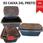 Kit 3 Caixas Plástica 34l Organizadora Preta Grande Tampa E T