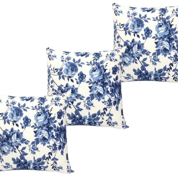 Kit 3 Capa De Almofada Belize Floral Azul Impermeável 45cmx45