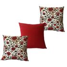 Kit 3 Capa De Almofada Belize Floral E Lisa Vermelha Impermeá