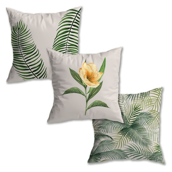 Kit 3 Capas De Almofada Flor Amarela Folhas