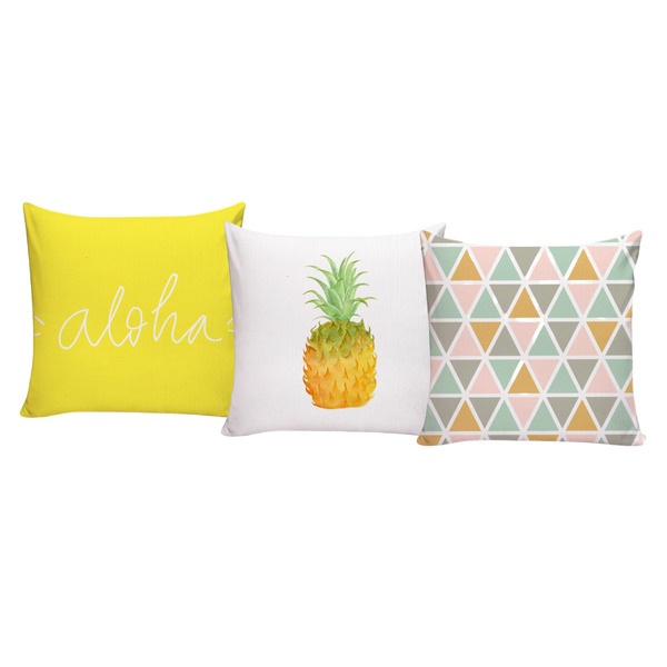 Kit 3 Capas De Almofadas Para Sofá 40x40 Amarela Aloha Branco