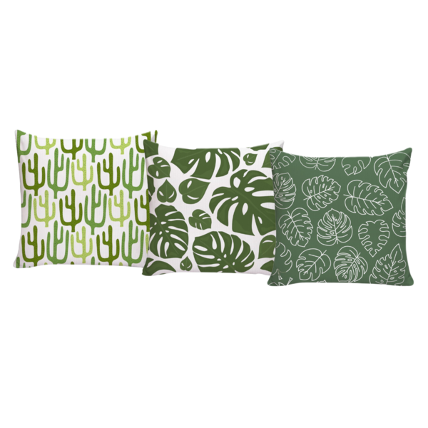 Kit 3 Capas De Almofadas Para Sofá 40x40 Verde E Plantas Verde
