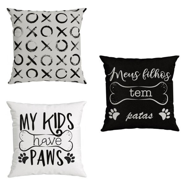 Kit 3 Capas Para Almofada Dog Ludic Belchior Preto/branco