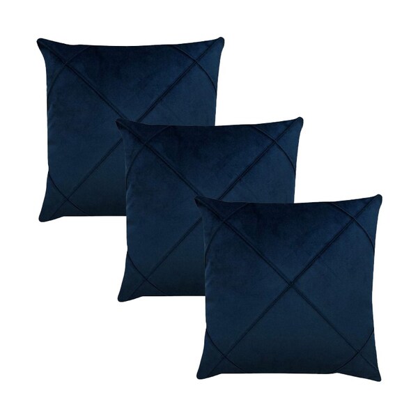 Kit 3 Capas Para Almofada Drapeada Veludo Quadrada Azul Marin