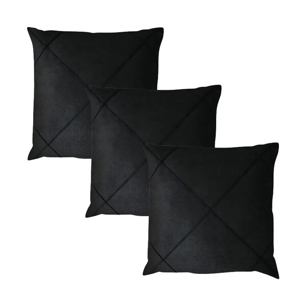 Kit 3 Capas Para Almofada Drapeada Veludo Quadrada Preto