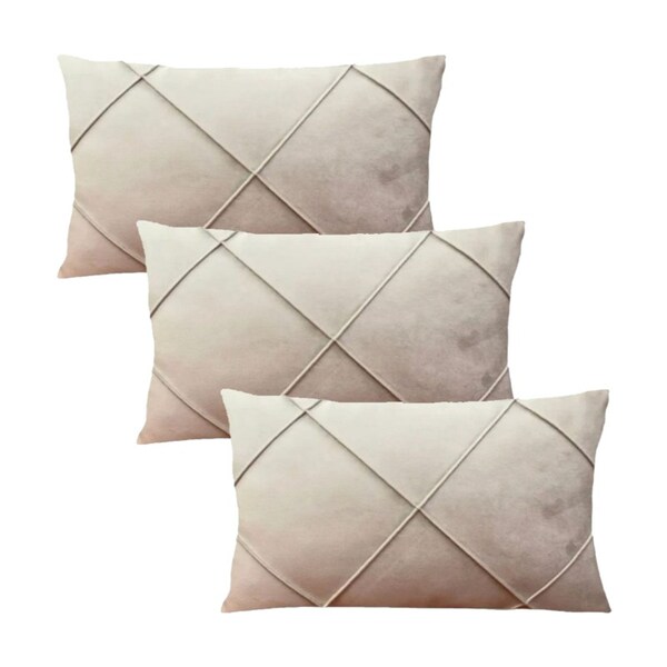 Kit 3 Capas Para Almofada Em Veludo Drapeada Retangular Bege