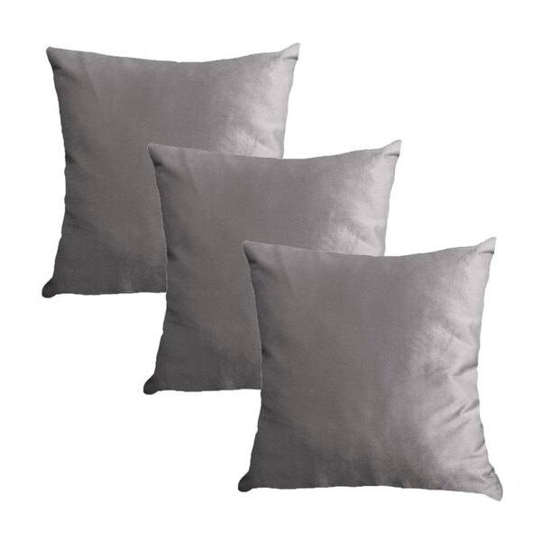 Kit 3 Capas Para Almofada Em Veludo Liso Quadrada 50x50 Cinza