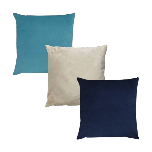 Kit 3 Capas Para Almofada Em Veludo Liso Quadrada 60x60 Azul