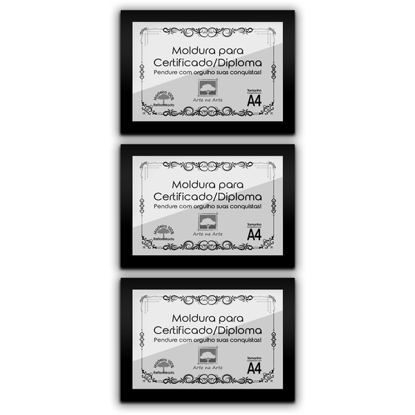 Kit 3 Certificados/diplomas A4 Com Tela De Acetato E Mdf - Mo