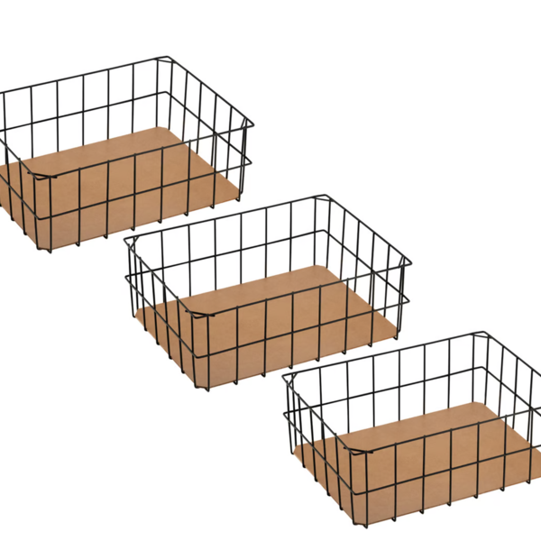 Kit 3 Cesto Organizador Aramado Preto Versatile Grande Mdf