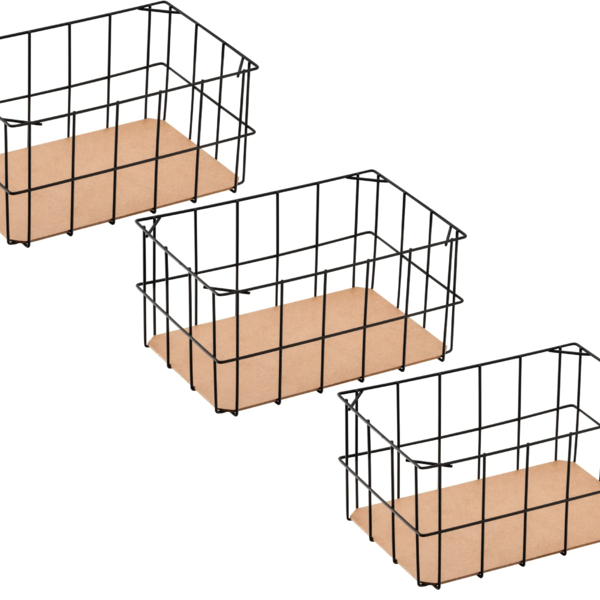 Kit 3 Cesto Organizador Aramado Versatile Médio Com Base Mdf