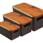 Kit 3 Cesto Organizador Juta De Plástico Resistente Com Tampa