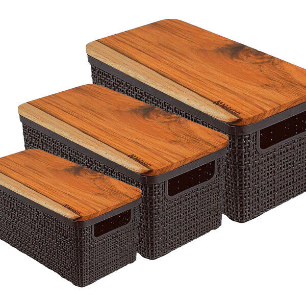 Kit 3 Cesto Organizador Juta De Plástico Resistente Com Tampa