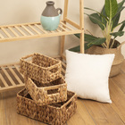 Kit 3 Cestos Organizadores de Aço e Fibra Natural Retangular com Alças 15x23x10 19x28x11,5 e 23x32x13cm Oikos