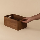 Kit 3 Cestos Organizadores de Madeira Retangular com Alças 16,5x24x11 e 26,5x36x12cm Oikos