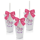 Kit 3 Copos Com Tampa, Canudo E Laço Personalizados Unicornio