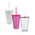 Kit 3 Copos Com Tampa E Canudo - Kit 3 Cores Acrílico