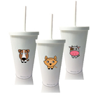 Kit 3 Copos Com Tampa E Canudo Personalizados Animais Para Di