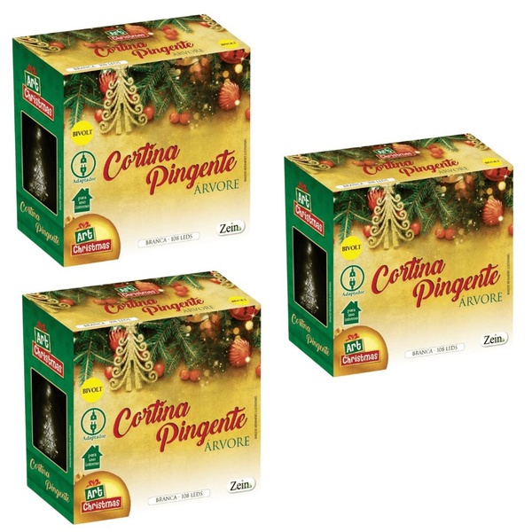 Kit 3 Cortina Pingente Arvore Branca 108 Leds 4m Bivolt
