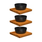 Kit 3 Cumbuca De Ferro Fundido Suporte Madeira Petisco 12cm